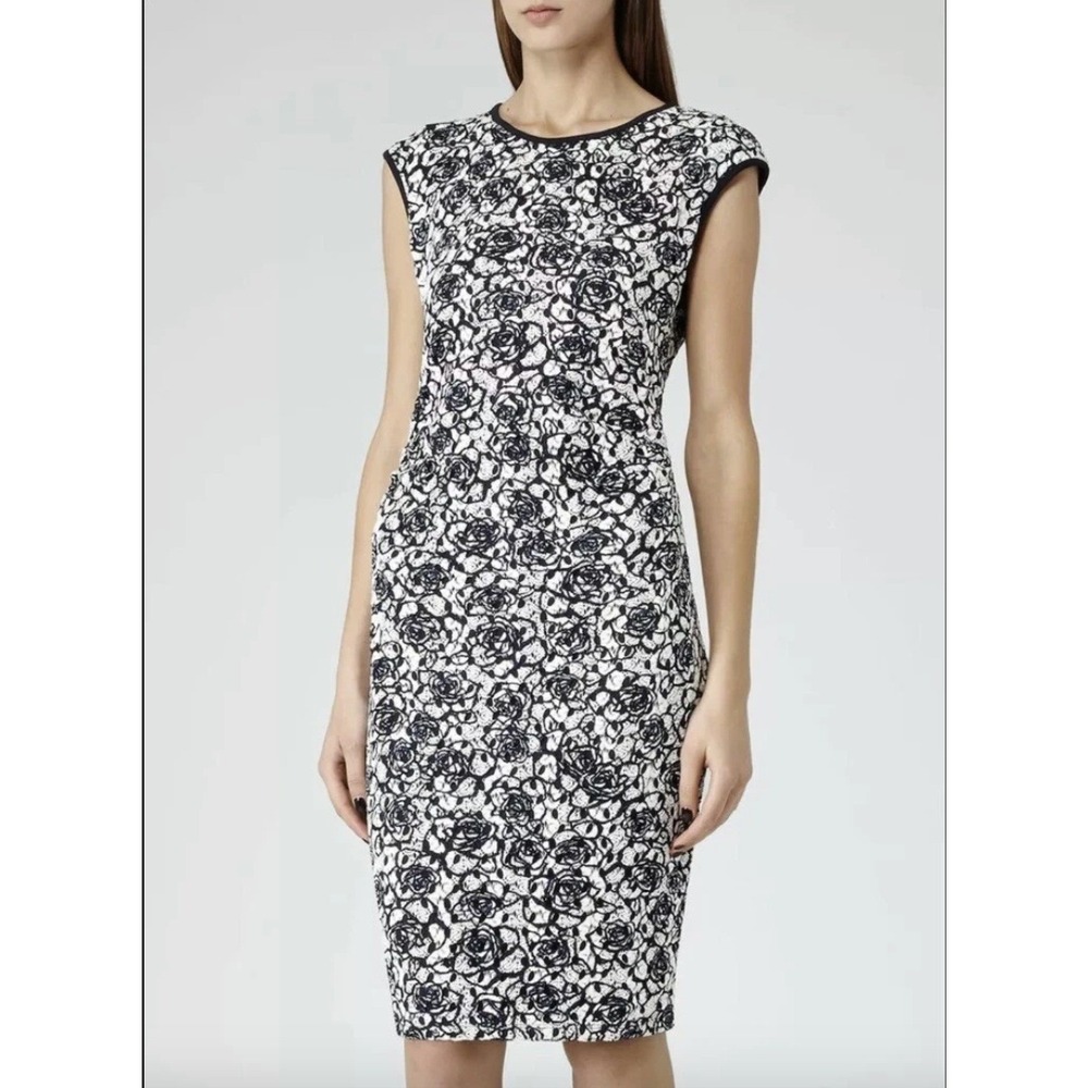 REISS Ralli Navy Blue White Floral Lace Sheath Dress Size 2